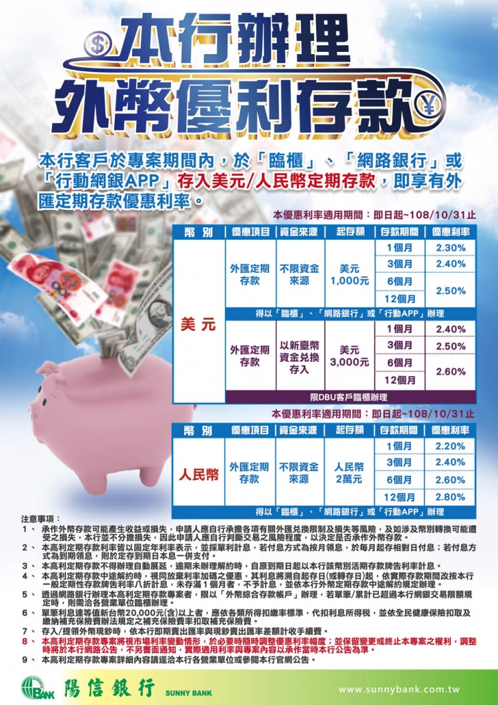 外幣優利存款整理(8/5更新)