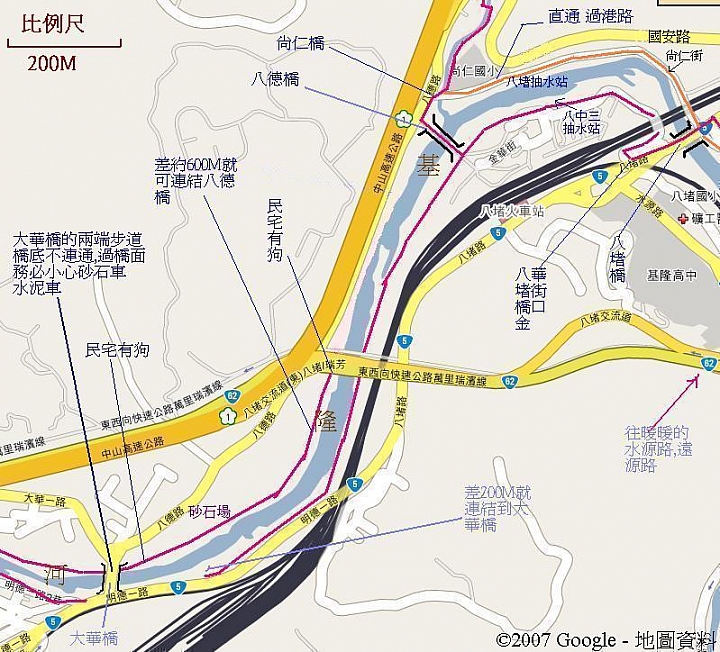 點我看大圖 基隆市八堵七堵地區、五堵隧道 人行暨自行車道 導覽圖說