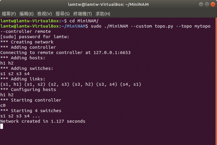 點我看大圖 急......Ubuntu 18.04 環境使用MIninet 和MiniNAM 執行pingall失敗