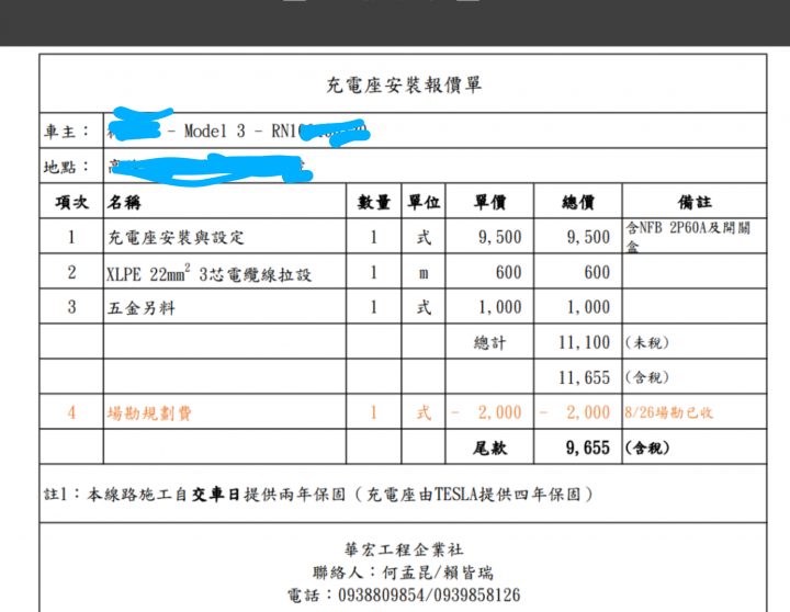 《TESLA集結》家充安裝費用分享