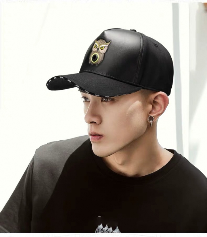 手繪貓頭鷹皮革帽