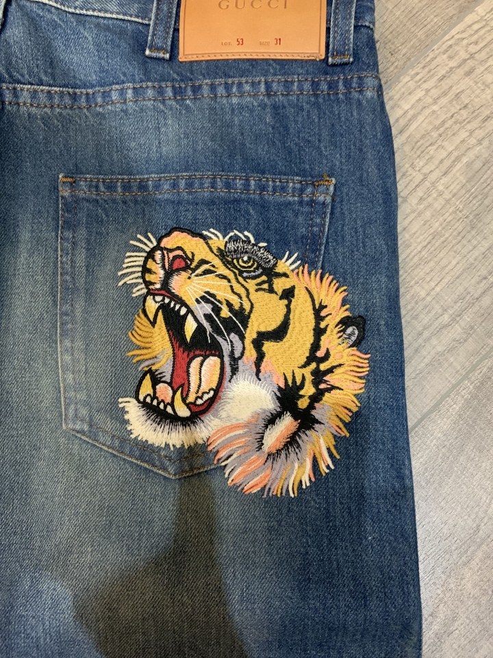 「開箱」GUCCI 虎頭🐯無蛇尾🐍刷白丹寧褲