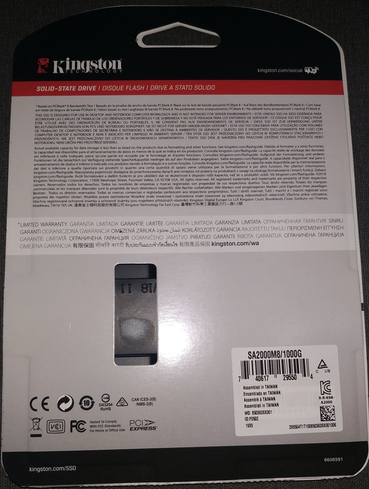 金士頓 A2000 1TB M2 SSD 開箱