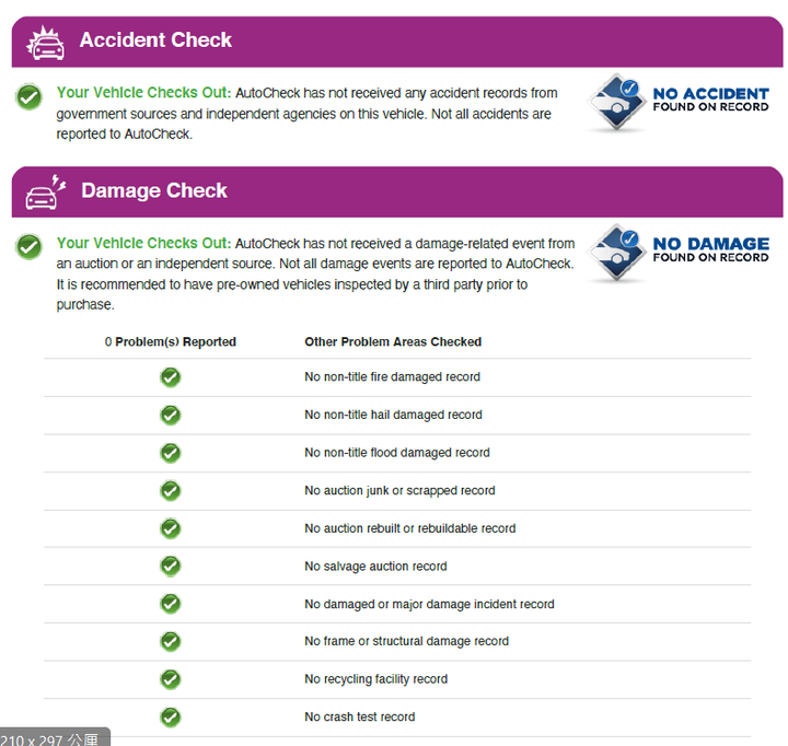 購買外匯車carfax和autocheck求診