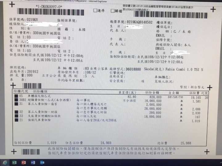 我的汽車保單懇請賜教