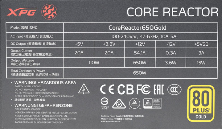 XPG CORE REACTOR 650W全模組化金牌電源開箱