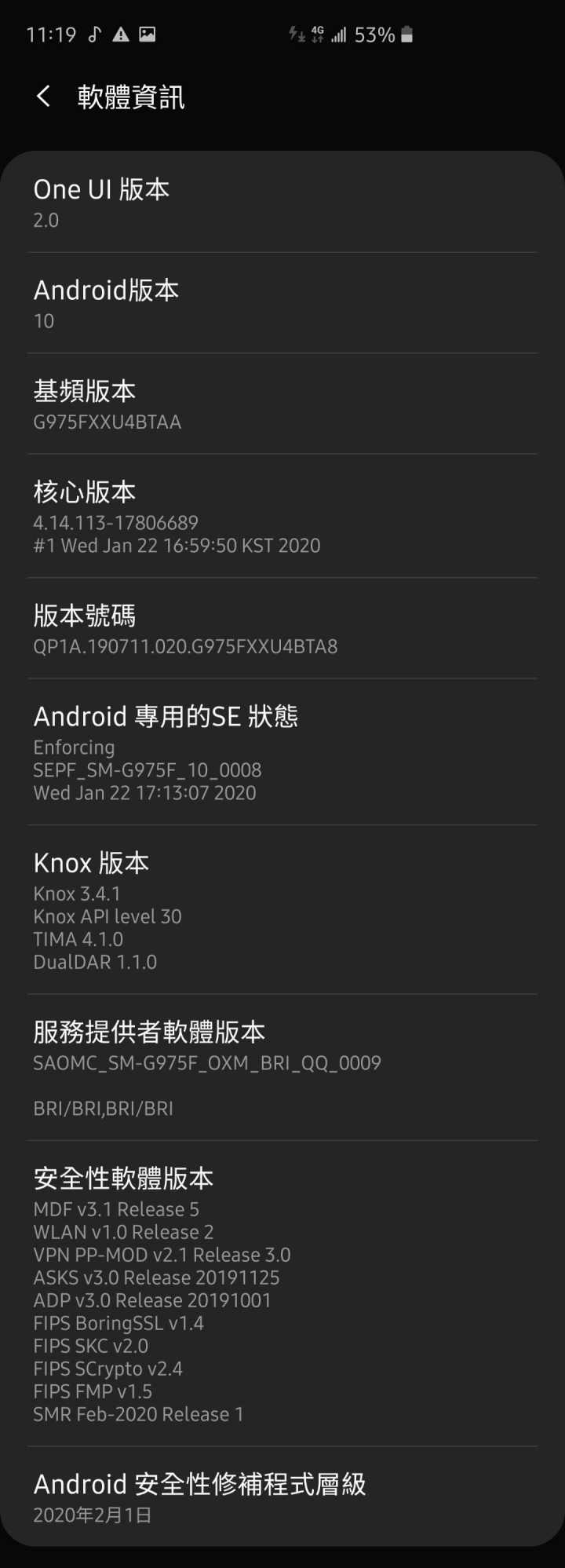 Galaxy S10系列 2020/2月安全性更新