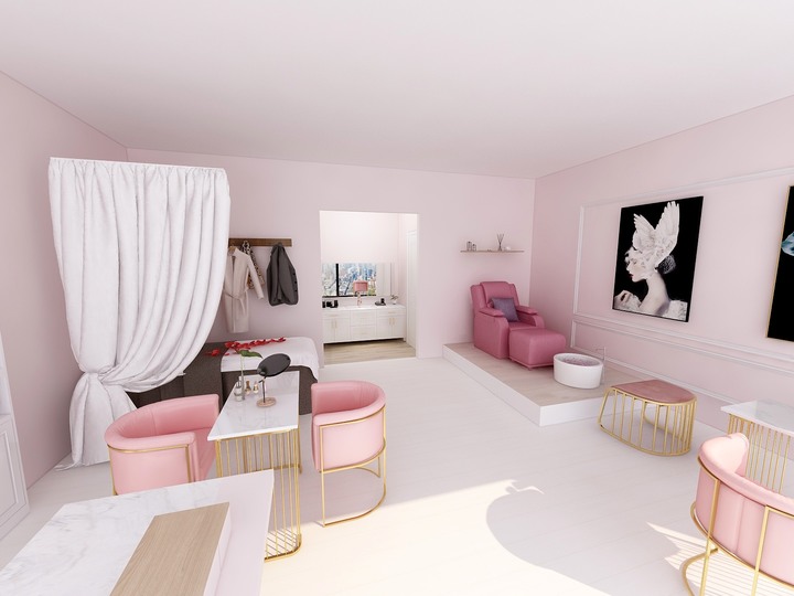 分享 / 粉紅少女心  美甲 spa 店 3d規劃