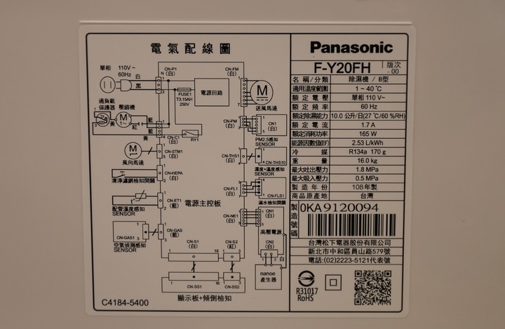 Panasonic帶給我居家空間每天的谷關好空氣,清淨除溼機F-Y20FH開箱及使用心得!!