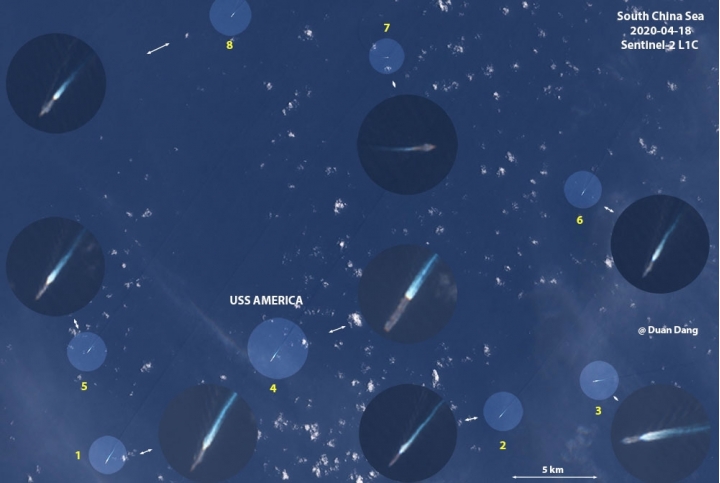 遼寧艦戰鬥群「八艦包圍」美利堅號 南海衛星空照圖曝光