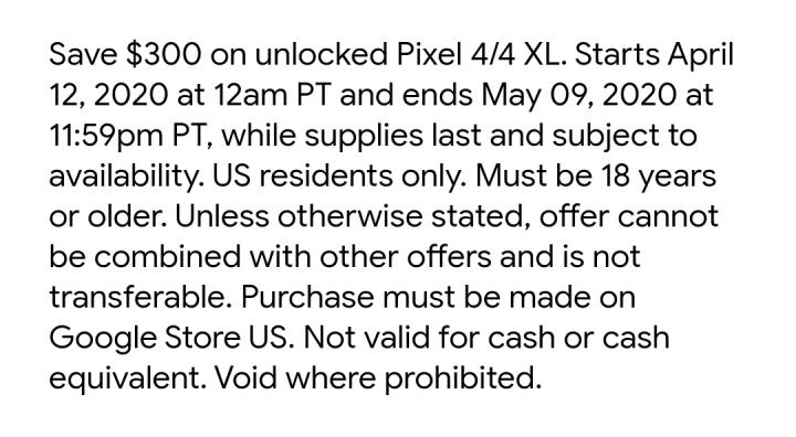 美國谷歌商店pixel 4降價300美金