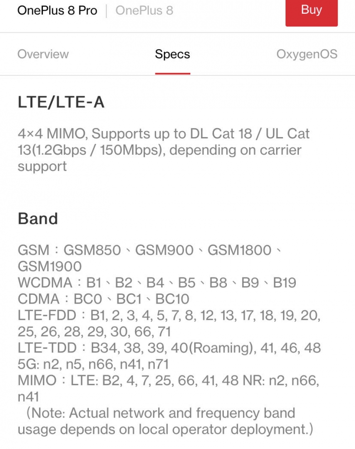 ONEPLUS 8 Pro ＆ 8 國際版才有 B28 頻段