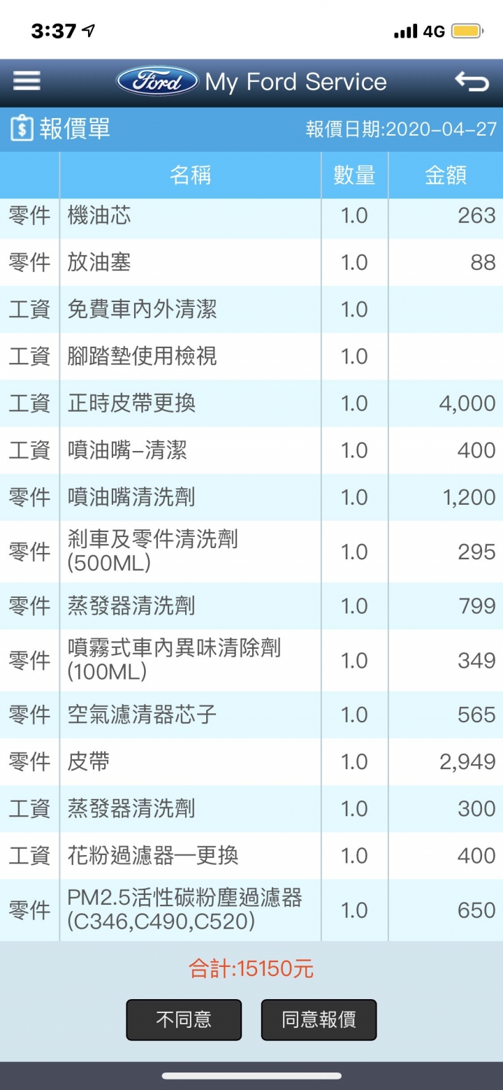 2014年 MK3 七萬公里保養工單
