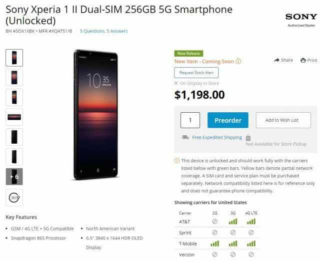 Xperia 1 ll 定價133,600日元折合台幣37000