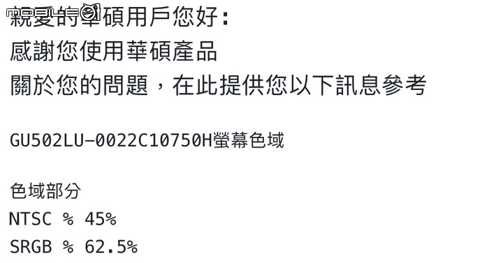 Asus M15 1660TI版本 螢幕45%NTSC