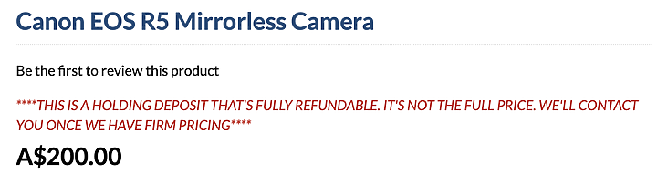 [新訊] Canon ROS R5要價新台幣20萬？澳網站意外列出R5售價