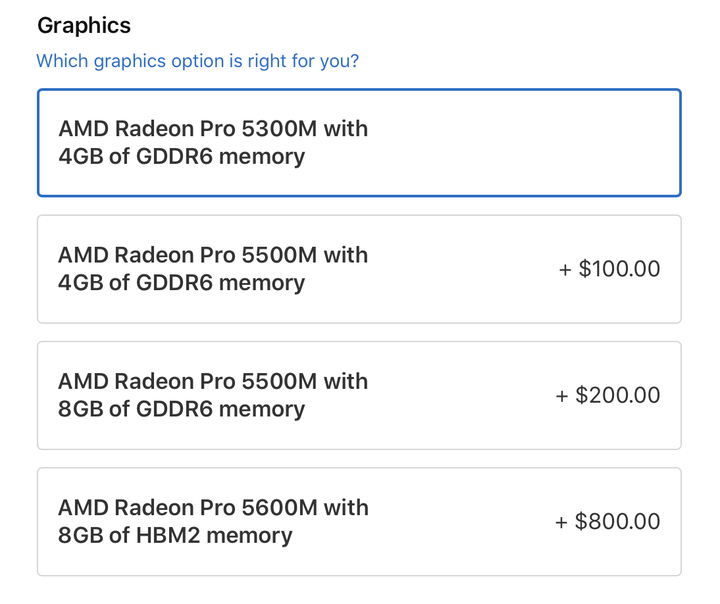 MBP 16 新顯卡選配 Radeon Pro 5600M