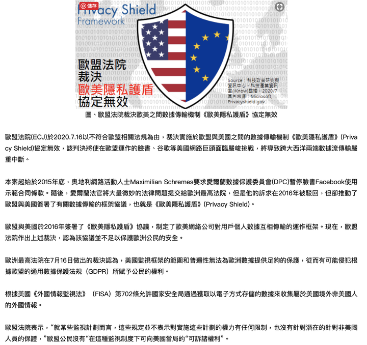 點我看大圖 自稱為最重視人權隱私的美國,被歐盟最高法院狠狠打臉了