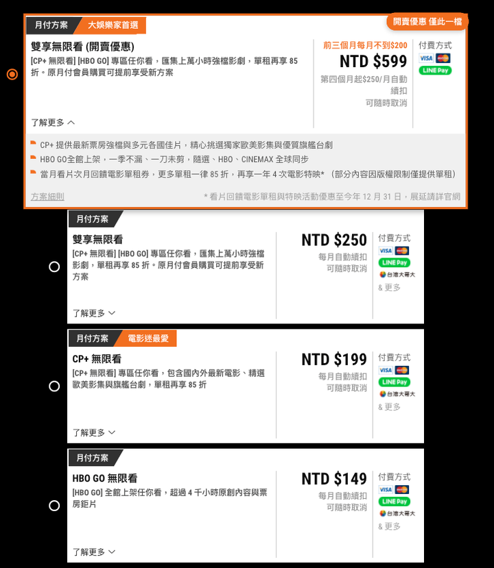 CATCHPLAY+和HBO GO的APP費用CP值比較