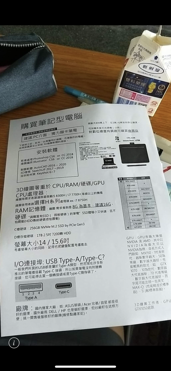 女兒上課要用的繪圖3D筆電，可以推薦一下嗎？謝謝大家