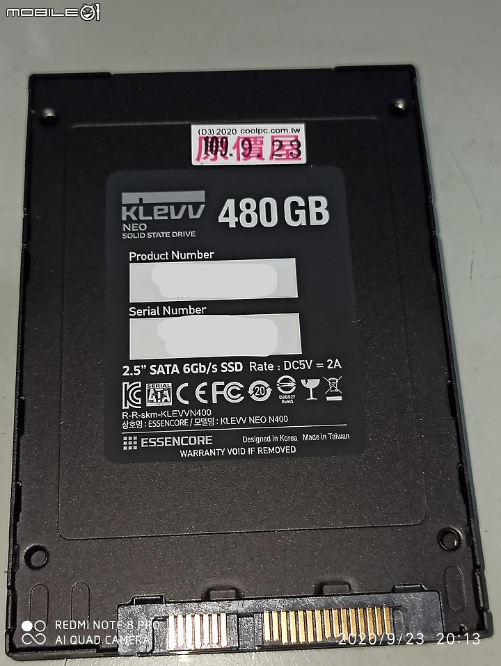 科賦 KLEVV NEO N400 480GB 紀錄