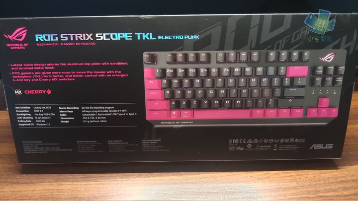 點我看大圖 【小宅開箱】ASUS ROG Strix Scope TKL Electro Punk 機械式電競鍵盤
