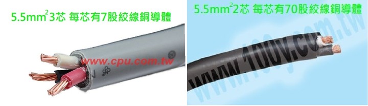 8mm²、5.5mm²、3.5mm²每芯是7、7、7股絞線銅導體的電力線 vs 8mm²、5.5mm²、3.5mm²每芯是50、70、45股絞線銅導體的電力線 的差別