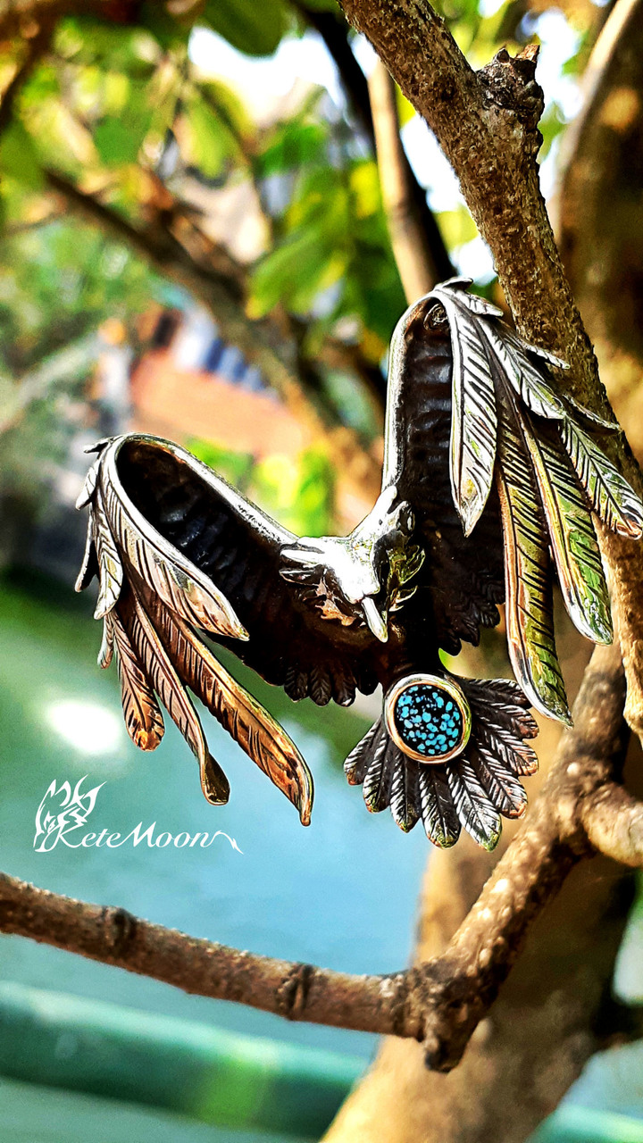 點我看大圖 Black Venom Jewelry X Indian&28-Kingman綠松石振翅鷹