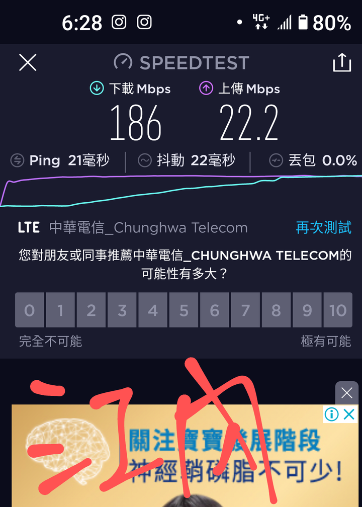 HTC U20 5G訊號speedtest測試紀錄