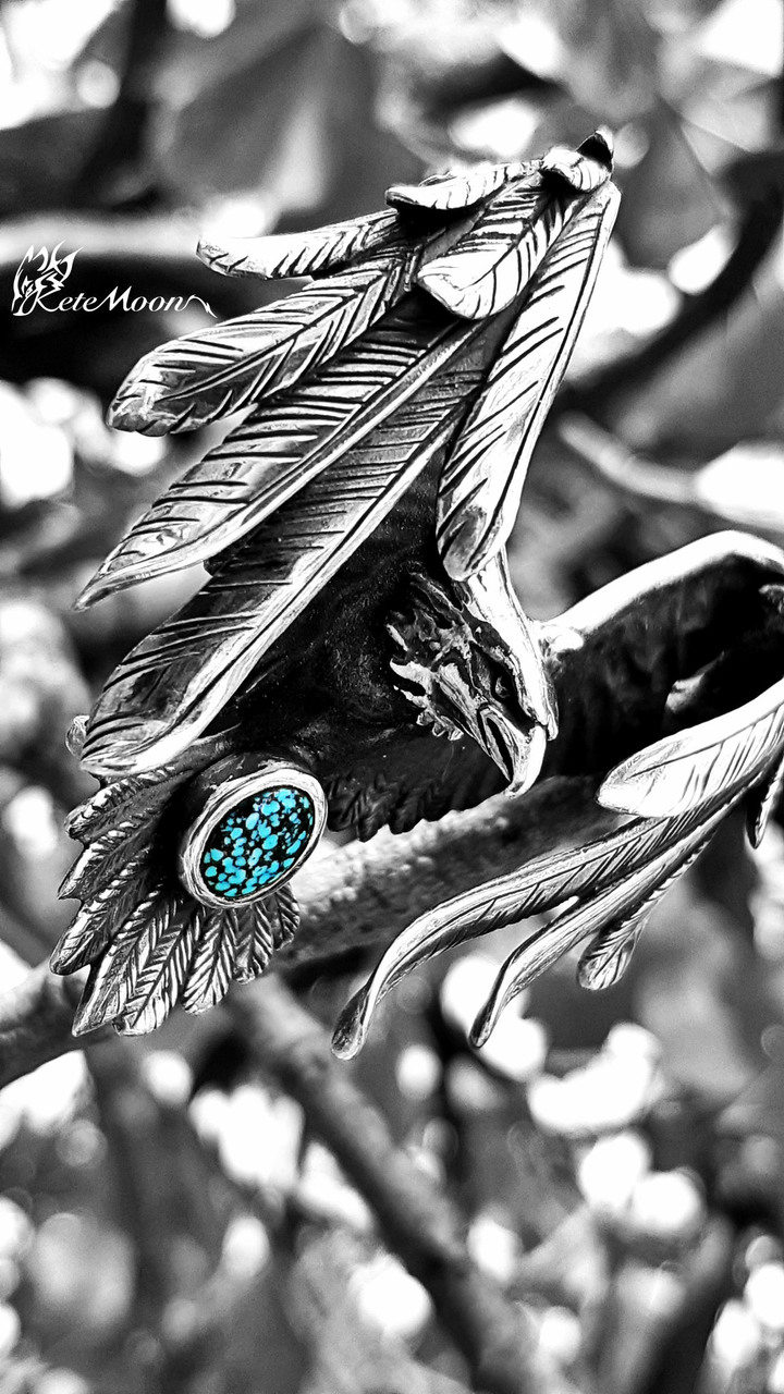 點我看大圖 Black Venom Jewelry X Indian&28-Kingman綠松石振翅鷹