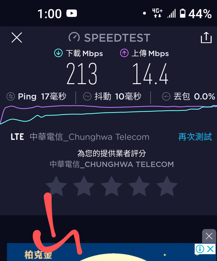 HTC U20 5G訊號speedtest測試紀錄