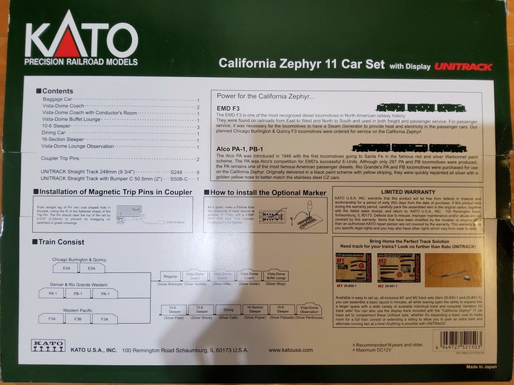 (鐵道模型) 遲來開箱 kato 106-056 California Zephyr 加州和風號