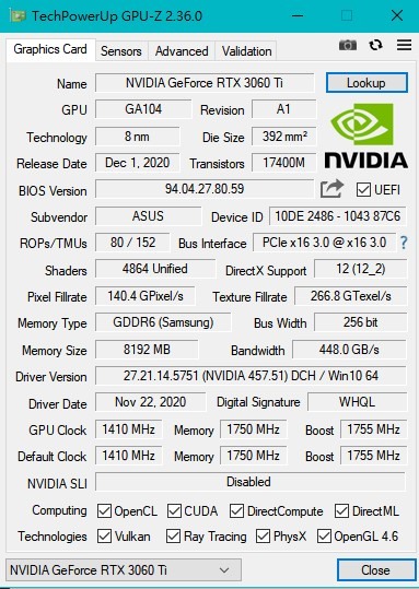 ASUS TUF-RTX3060TI-O8G-GAMING 風扇運轉疑問