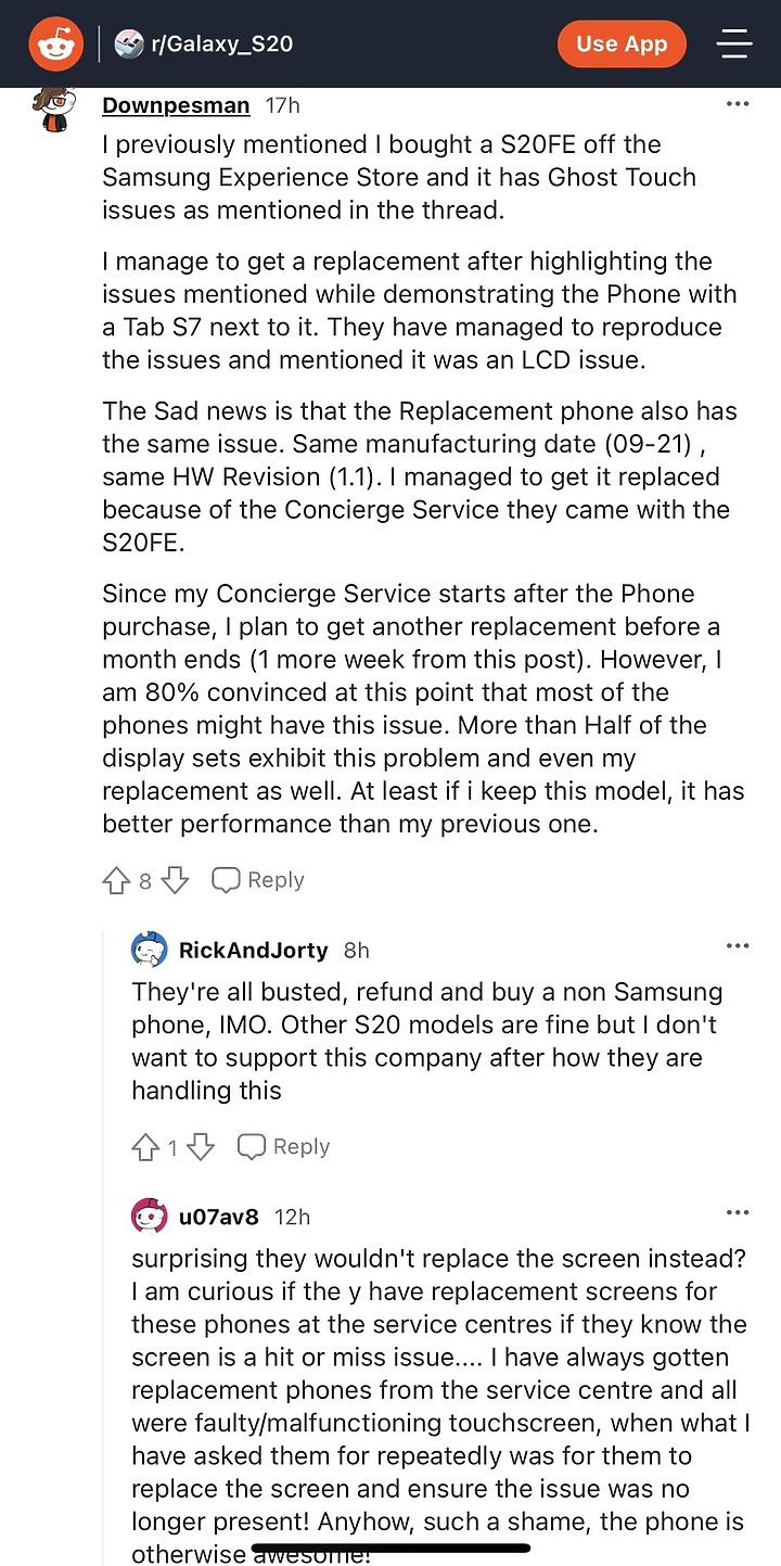 Samsung S20 FE 之小評測 (含觸控問題詳細說明)