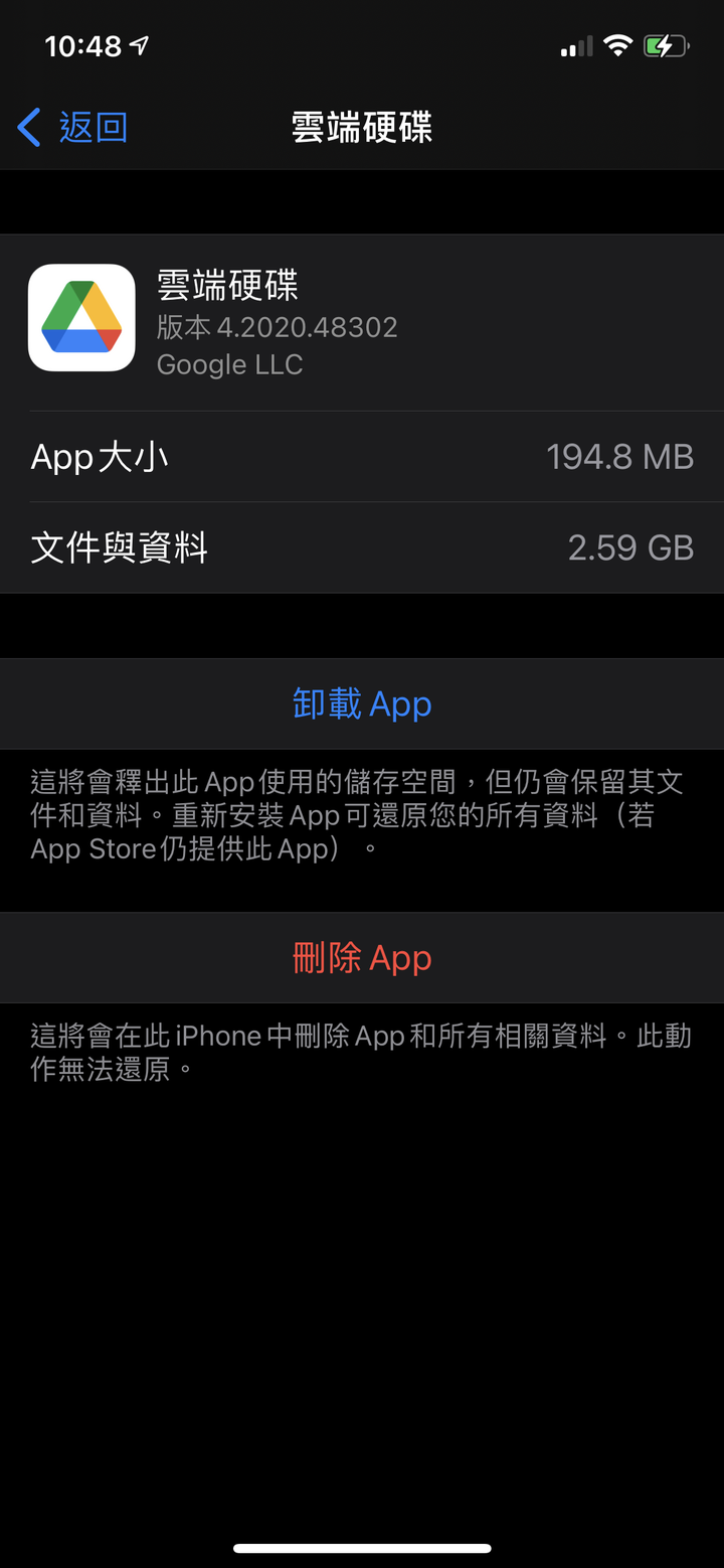iPhone 的Google 雲端硬碟  APP佔的容量是甚麼?
