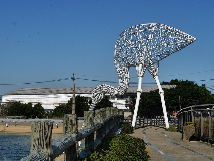 桃園 楊梅 富岡三連陂 －2018 地景藝術節之「粼粼波光、翩翩白影」，真鳥、假鳥、天上大鐵鳥歡聚一堂