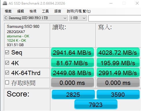 980 PRO 1T   AS SSD偏低 ((已解決