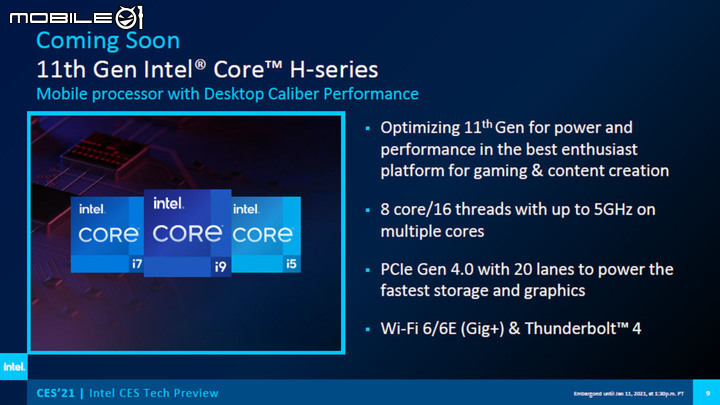 【CES2021】Intel 推出第 11 代 Core H 系列處理器  在效能前提下追求可攜設計