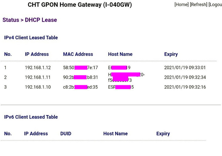 點我看大圖 040GW數據機設定192.168.3.1時 IPv4 Client Leased Table 變成空白(沒有列表)