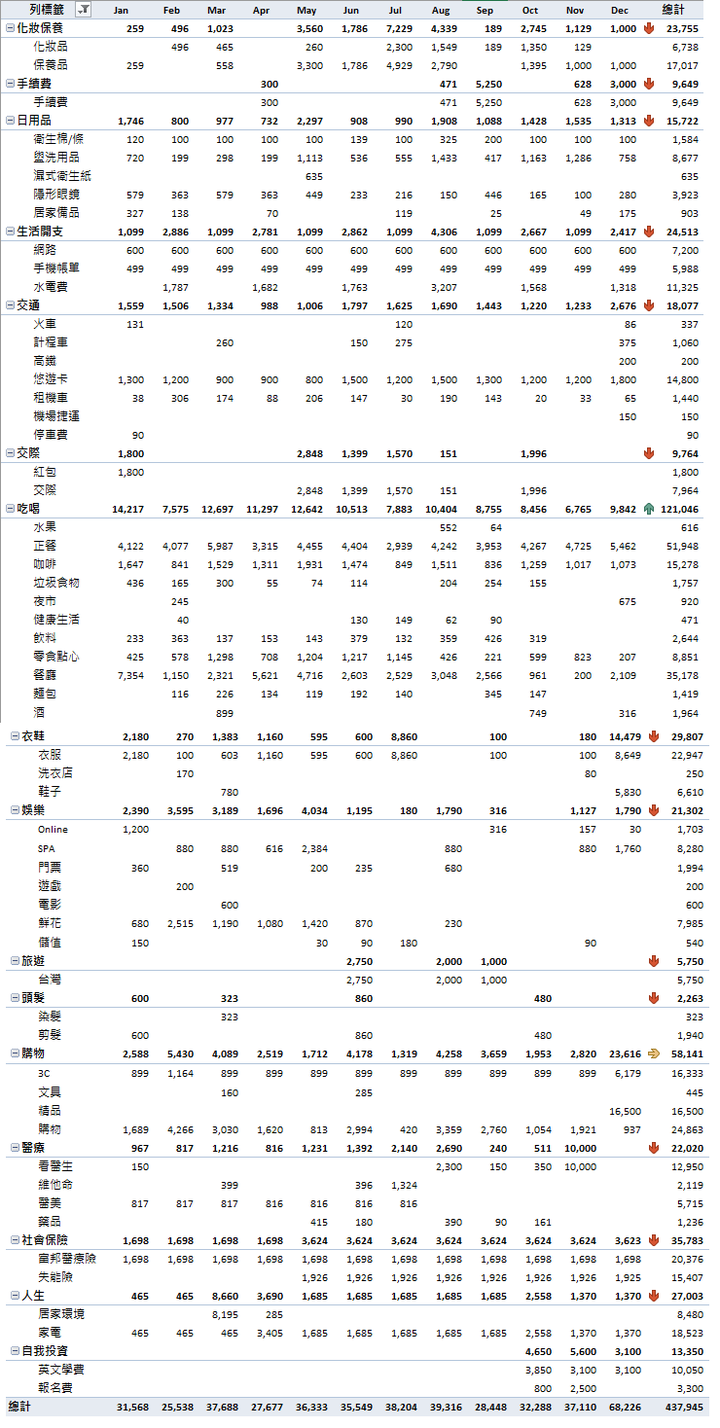[開支花銷明細表分享]我的2020年支出表(損益表)