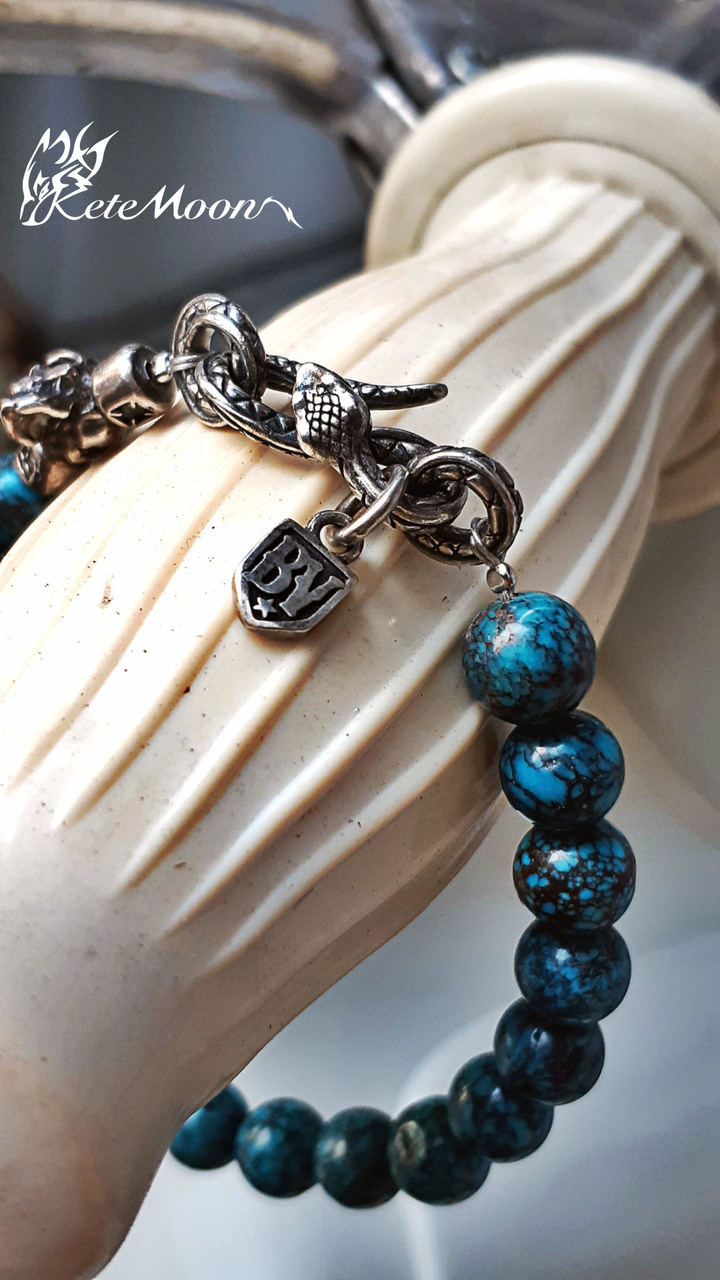 點我看大圖 Black Venom Jewelry X 2 Abnormal Sides-8mm綠松石蛇扣手鍊