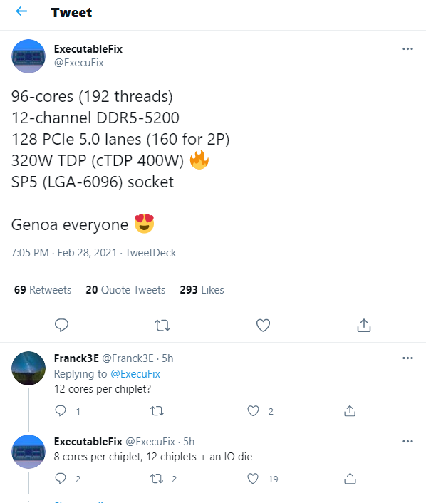 AMD四代EPYC曝光：5nm Zen4架構、96核心、12通道DDR5