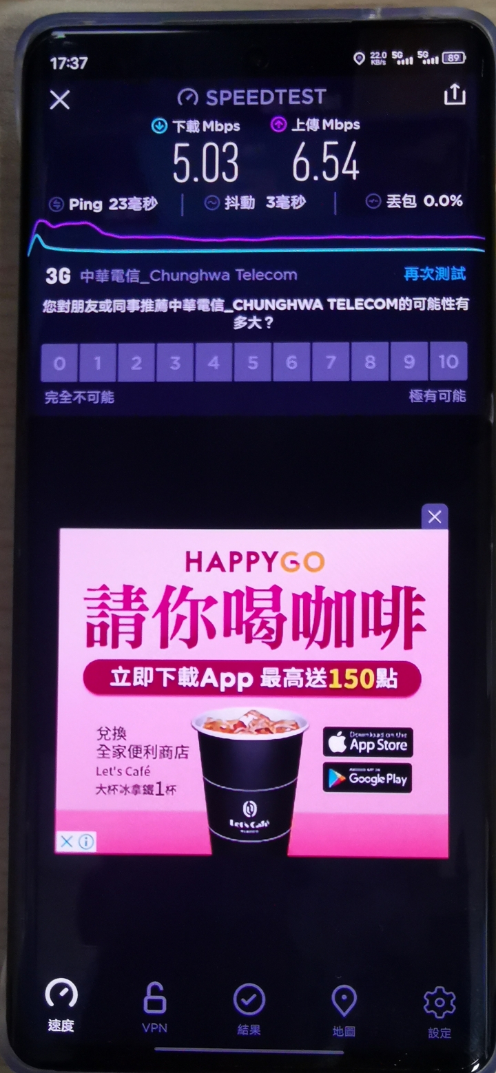 中華電信5G在陸版X60 pro+的訊號