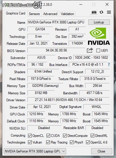 Strix Scar 15 G533 改155W TDP 3080 榨乾性能+小開箱(多圖)