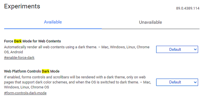 請問Chrome搜尋頁的dark mode如何取消？