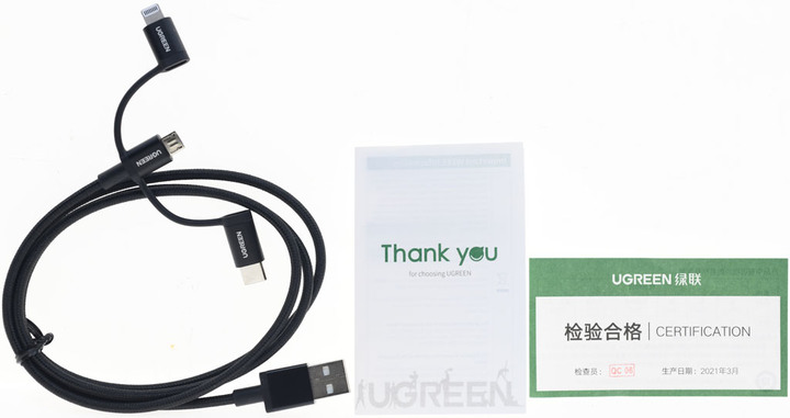 UGREEN綠聯Lightning+Micro USB+Type-C三合一萬用手機快充傳輸線開箱