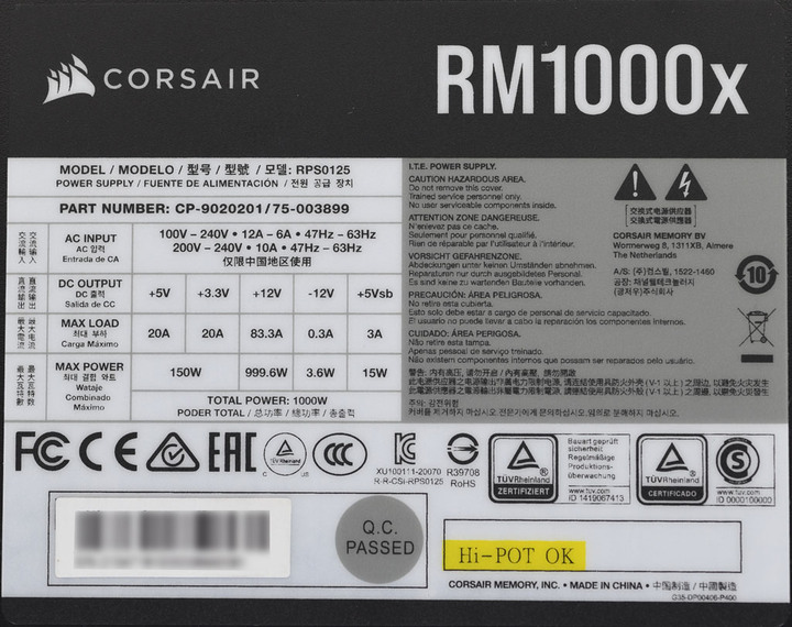 Corsair RM1000X 1000W金牌全模組化電源開箱