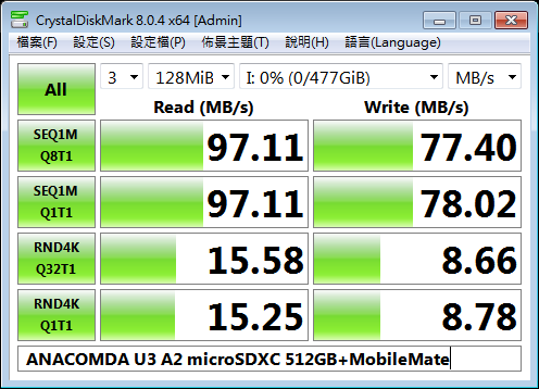 多品牌 U3 A2 512GB microSDXC TF 記憶卡 開箱 簡測 (T-FORCE、ANACOMDA、Lexar、TCELL、KLEVV)