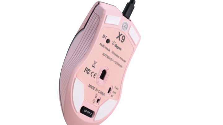 點我看大圖 難得的粉色無線滑鼠 OGORUS X9,具備 2.4GHz + 藍牙,還是個靜音滑鼠!
