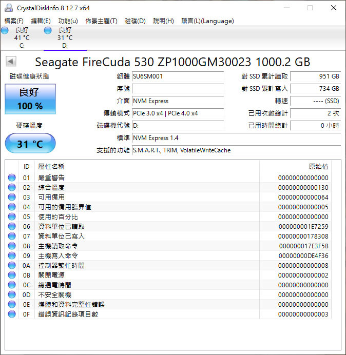 Seagate FireCuda 530 1TB散熱片版NVMe SSD開箱簡測